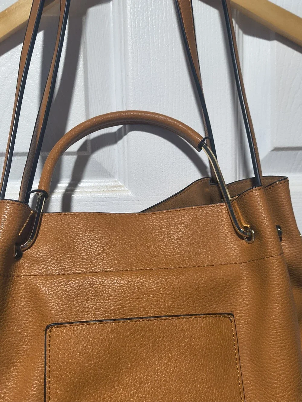 Sondra Roberts Squared Hobo Bag Camel Pebbled Tote with Insert & Dust Bag